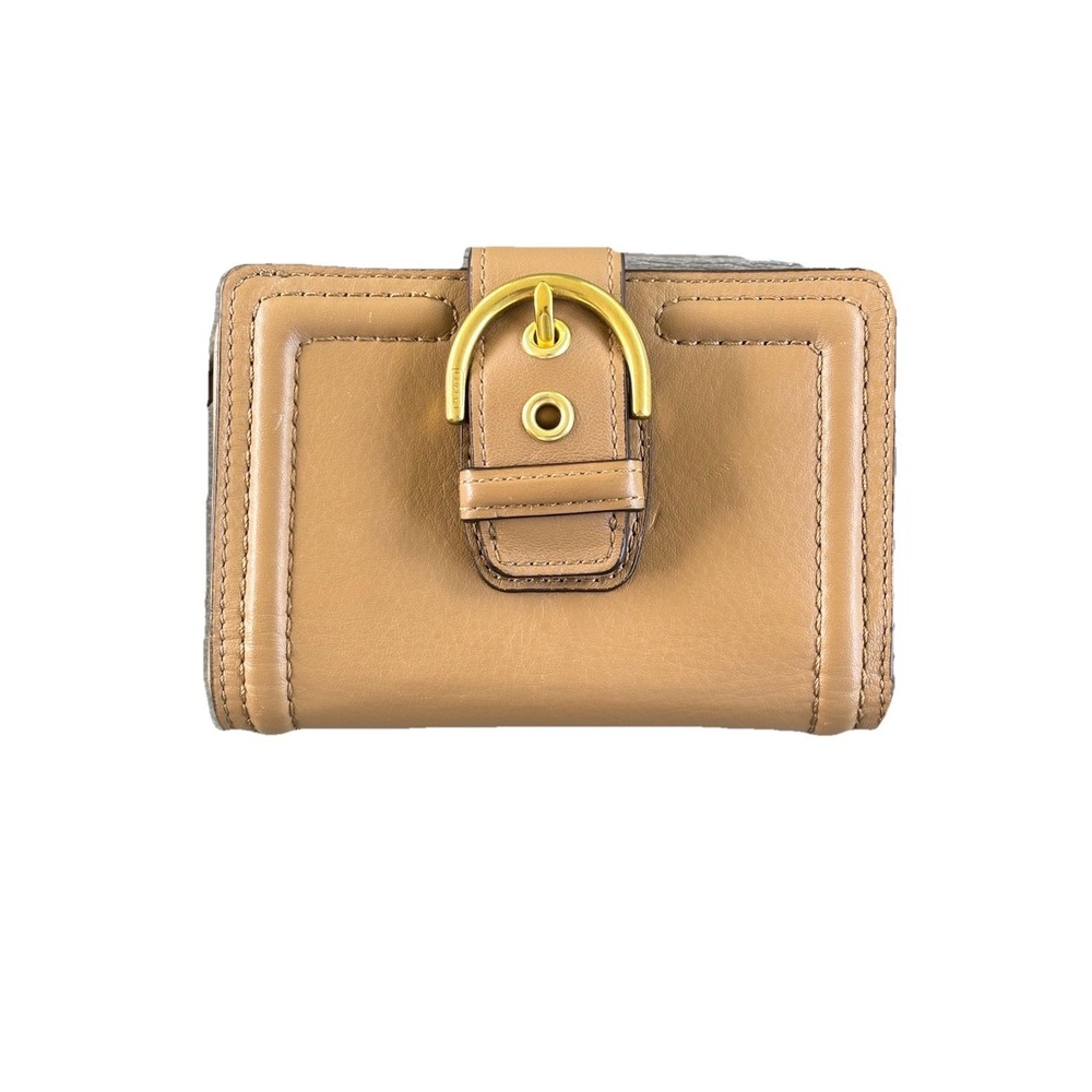 Leather Coach Tabby Medium Wallet With Brass Buckle Tan Bi Fold